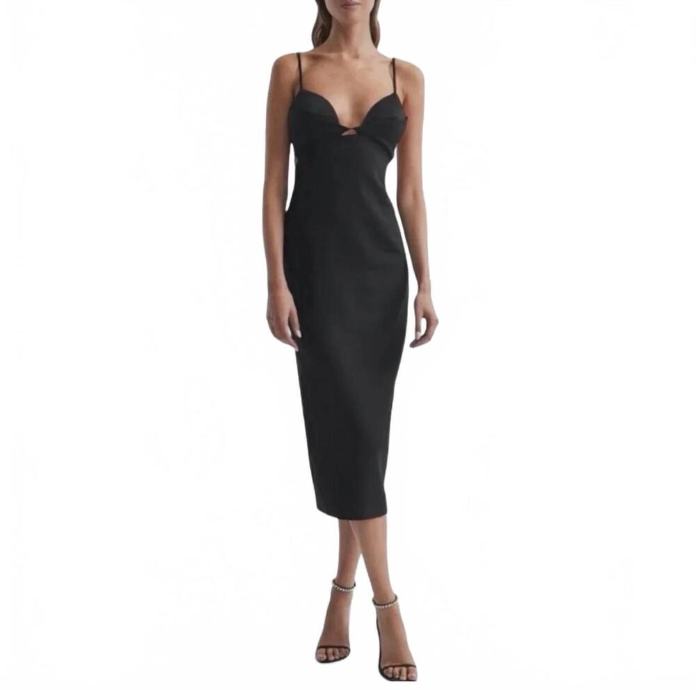NEW REISS women's rochelle strappy midi dress in black